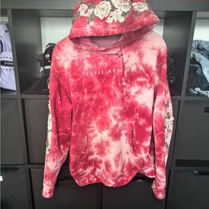 Civil Regime Red Tie-Dye Floral-Appliqué Hoodie